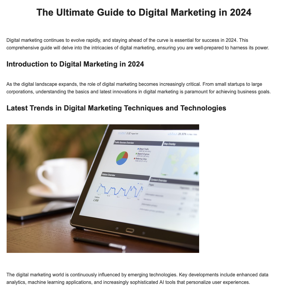 TextSmith.ai interface showing a long form article
